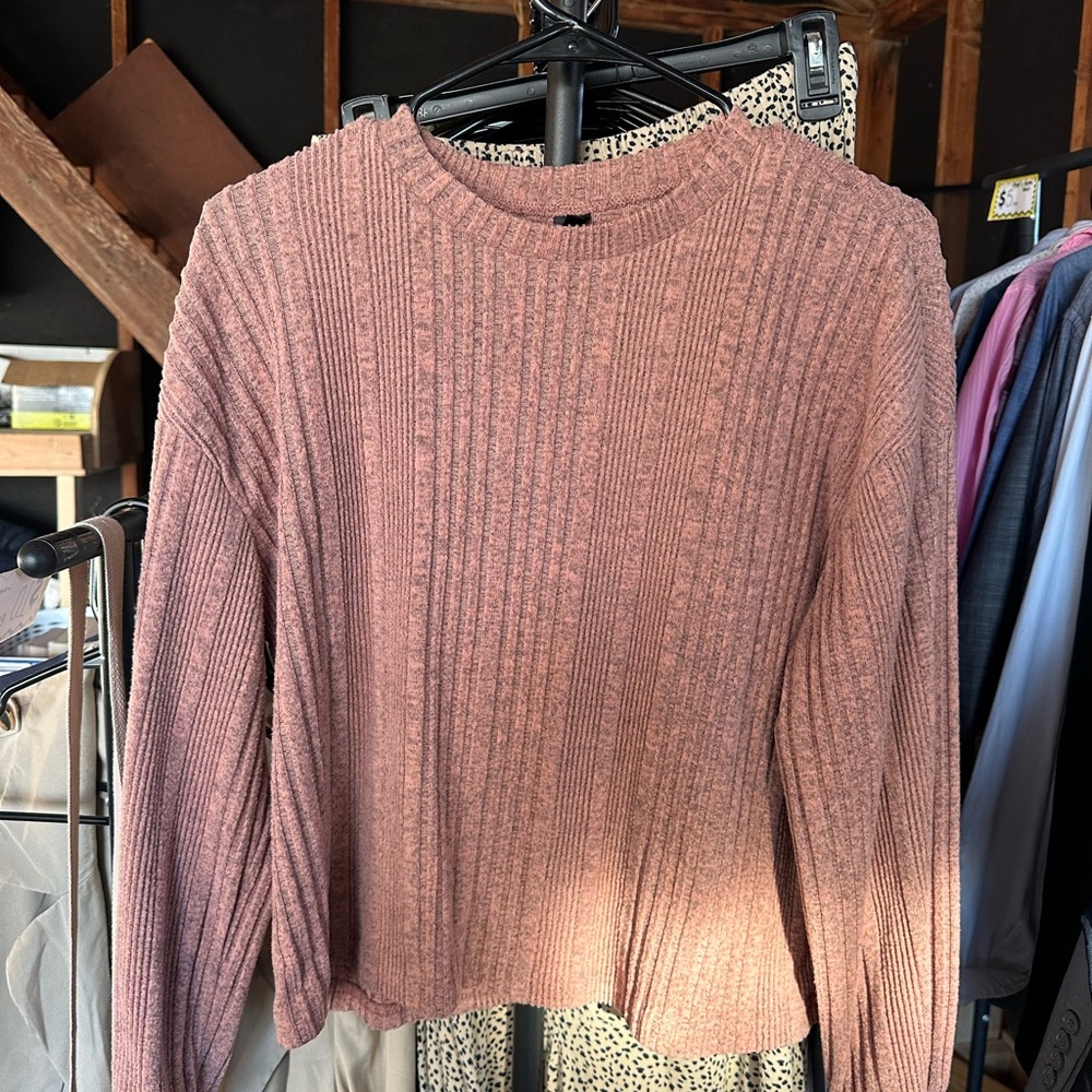 SHEIN Ribbed Crewneck Sweater in Dusty Rose